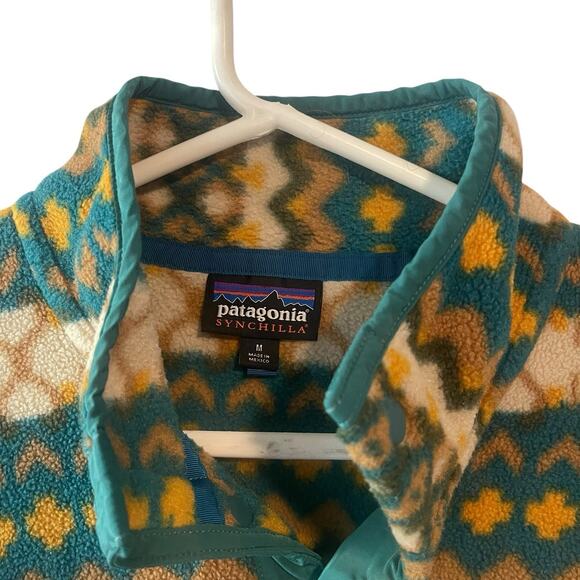Patagonia Synchilla Cliff Arbor Green Geometric Fleece Jacket Men's Size Medium - Picture 5 of 6
